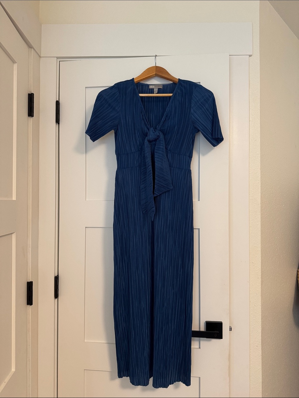 ASOS Navy Blue Pleated Tie-Front Maxi Dress